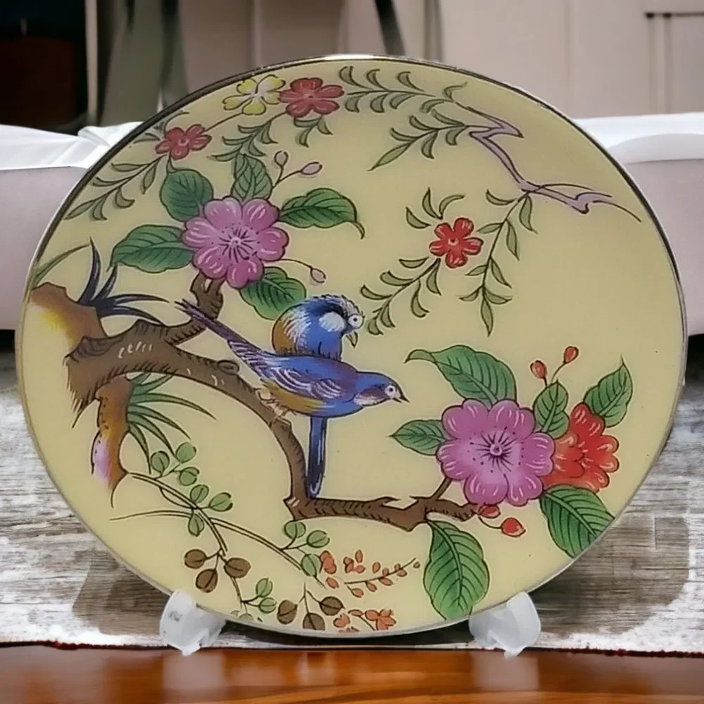 Vintage 2 Petite Porcelain Display Plate Birds of Paradise & Florals Minis Japan - Picture 3 of 8